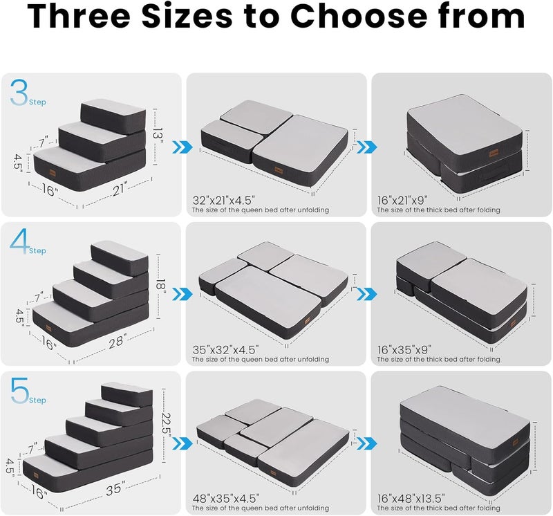 Garnpet 3-Step Adjustable Dog Stairs for Sofa and Couch, Dog Steps for Small Dogs and Cats, Foldable Pet Stairs for Low Bed Climbing, Non-Slip Pet Step Indoor, Grey - Image 3